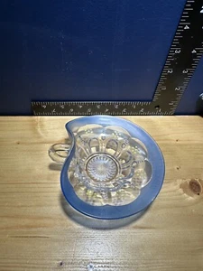 Small glass candy, trinket dish, ashtray with handle Clear and Blue - Picture 1 of 3