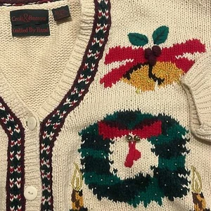 Vintage Craft & Barrow Women Xl Christmas Beige Grandpa Long Sleeve Cardigan - Picture 1 of 8