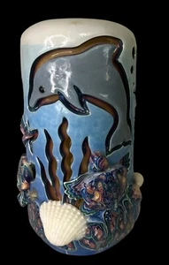 Holland House Large 8" tall Hand Carved Candle Underwater Sea Dolphin Vtg - Picture 1 of 14