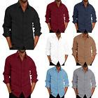 Mens Long Sleeve Casual Shirt Button Collar Office Work Loose Blouse Tops Tee US