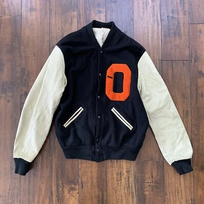 Jaqueta de lã vintage anos 50 Letterman OREGON Varsity Lasley tricô anos 60 Rockabilly 1950 - Imagem 1 de 4