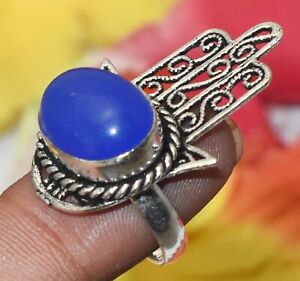 Blue Onyx Gemstone Hamsa Hand Style Ring Us Size 7" U329-E146