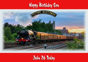 Personalised Birthday Card Flying Scotsman Son grandson Nephew Friend Dad - Picture 1 of 2