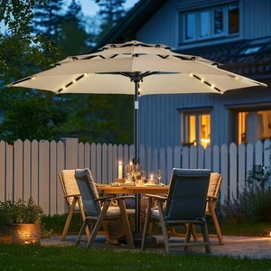 wikiwiki 9FT 3Tiers Solar Led Patio Umbrella, Sturdy Outdoor Market Umbrella ... - Picture 1 of 9