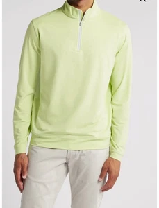 Peter Millar Crown Sport Perth Melange Stretch 1/4 Zip greenPullover Spirit Sz L - Picture 1 of 8