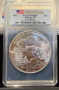2011 GLACIER NP 5oz 25c - PCGS FIRST STRIKE MS69PL - 5oz OF .999 SILVER - Picture 1 of 4