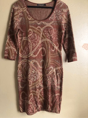 Vestido Suéter Peruvian Connection Para Mujer Pima Algodón Marrón Paisley Talla S Foto 1 de 4