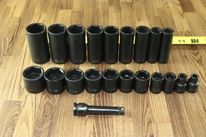 Grey Pneumatic 21 PC 3/8'' Drive SAE DEEP Shallow Extension Socket Lot - Picture 1 of 5