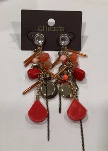 Chico’s Gold / Orange & Red Earrings NWTS - Picture 1 of 2