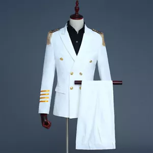 Men Peak Lapel Airline Pilot Captain Suit Aviator Garment Uniform Jacket Outfit - Picture 1 of 14