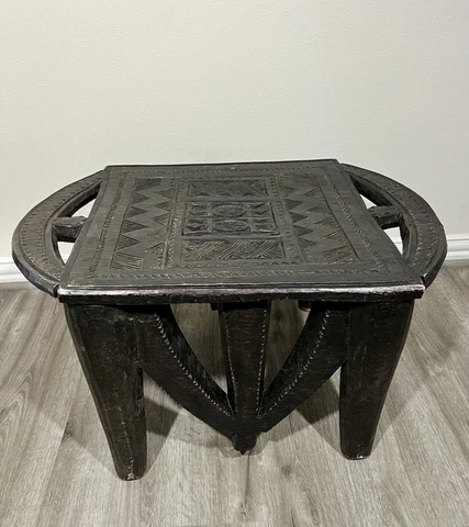 Nigeria Nupe Hand Carved Large Wooden Stool Cover