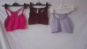 3 X Ladies Racerback Pull-On Sports Bras. Pink/Plum/Lilac. Size S. Mamia/Primark - Picture 1 of 2