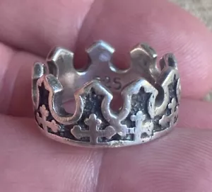 Anello Vintage Unico Argento Sterling 925 Corona Reale Fascia Croce Religiosa Misura 9 - Foto 1 di 13