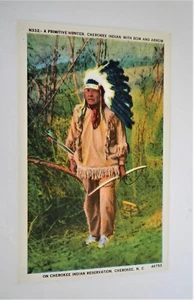 Vint. Color P/C- North Carolina- Cherokee Indian, Primitive Hunter, N.C - Picture 1 of 2