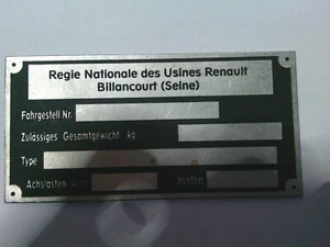 Typenschild Renault schild ID-plate Alu s61  - Picture 1 of 1
