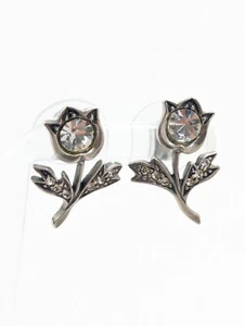 MMA HM Tulip Rhinestone Sterling Silver 925 Earrings U068 - Picture 1 of 7