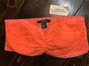 Forever 21 Neon BANDO Bra-NEW Orange Floral Lace Lightly Padded Womens LARGE - Picture 1 of 6