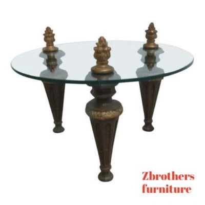 Vintage French Carved Plumes Glass Top Lamp End Table Pedestal Plant Stand - Image 1 of 4