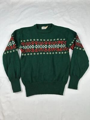 Antigo 70’s Howard Sportswear Feminino Tamanho S Suéter de Lã Manga Longa Verde Férias - Imagem 1 de 4
