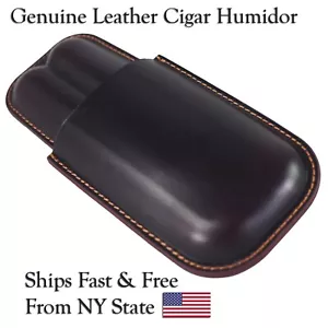 Leather Cigar Case Travel Humidor Box for 2 Cigars – Portable Pouch - Picture 1 of 5