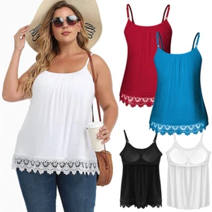 Women Built in Bra Cami Vest Top Swing Slim Strappy Plain Flared Sleeveless Vest - Picture 1 of 45