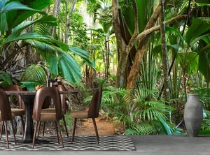 Tropical Rainforest Wall Mural Jungle Wallpaper Palm Forest Path Paper Poster - Foto 1 di 7