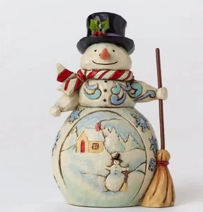 Rare*MINI SNOWMAN W/ CHRISTMAS SCENE*Jim Shore*WINTER*New*No Box*4047779 - Picture 1 of 1