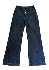 Apple Bottoms Jeans Damen 7/8 Flared Wide Leg Dark Wash bestickt Goldknöpfe - Bild 1 von 11