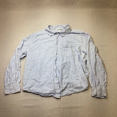 Рубашка женская H&M большая льняная смесь в полоску на пуговицах синяя белая офисная повседневная - Изображение 1 из 4