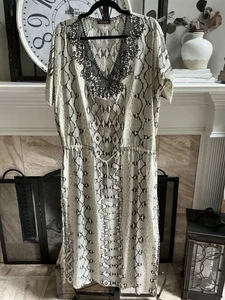 ROBERTO CAVALLI V neck tunic drawstring waist Python print maxi dress sz M - Picture 1 of 7