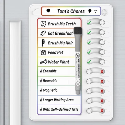 Gráfico de tarefas infantis apagar a seco com 10 controles deslizantes e marcador magnético - pacote com 1 - Imagem 1 de 4