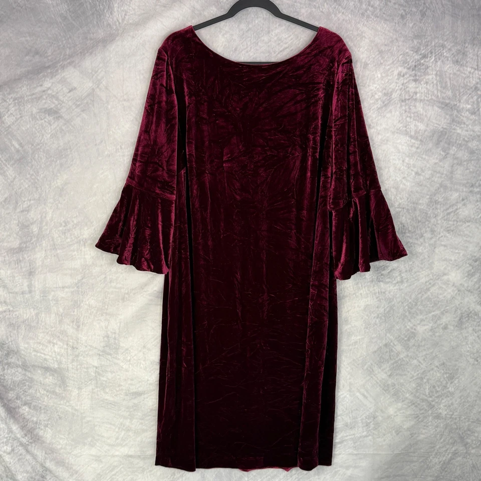 Calvin Klein Burgundy crushed Velvet Bell Sleeve Dress 24W Holiday Christmas - Image 1 of 4