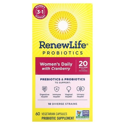 2 X Renew Life, probióticos, diario para mujer con arándano, 20 mil millones de UFC, 60 vegetales Foto 1 de 3