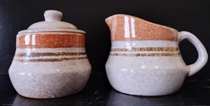Steingut Keramik Craft USA Zucker und Milchkännchen glatte Glasur rustikal 70er Jahre - Bild 1 von 18