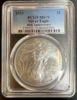 2016-P American Silver Eagle Dollar PCGS MS70 $1 30th Anniversary #102 - Image 1 of 2