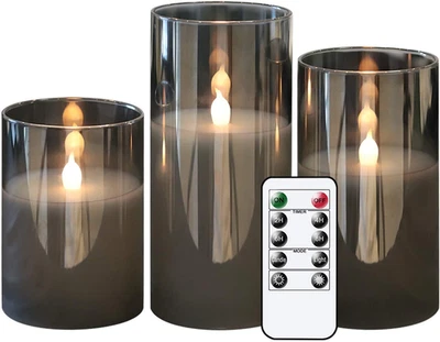 Gray Flameless LED Candles with Remote & Timer - Set of 3 - Image 1 of 4
