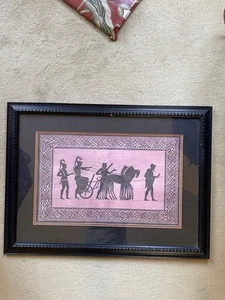30x22” Stylish Grand Tour Pink Ground Silhouette Greaco Romano Block Print Framd - Picture 1 of 9