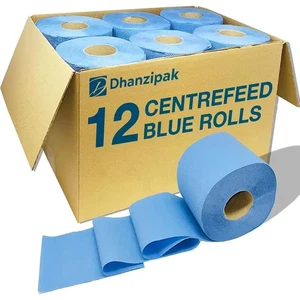 Blue Rolls Confezione da 6/12 - Rotolo di fazzoletti centroalimentazione goffrati 2 strati salviette jumbo officina - Foto 1 di 17