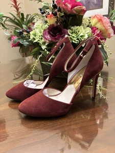 Michael Kors Georgia Women's Burgundy Suede Ankle Strap Pump Heel Shoes Size 8 M - Picture 1 of 5