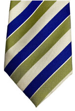 HAWES & CURTIS Navy, Green & Beige Striped Tie 100% Silk Men's New