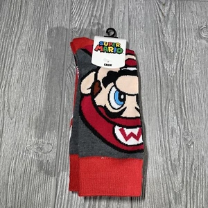 Super Mario Fashion Crew Socks Mario ‘M’ Logo and Character 2 Set Adult Sz 10-13 - Picture 1 of 4