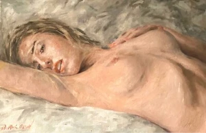 NEW WILLIAM OXER ORIGINAL "Awakening" young girl nude beautiful Woman PAINTING - Picture 1 of 1