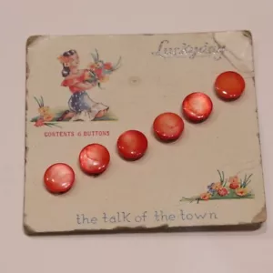 Luckyday Red Swirl Card Graphics Art Deco Scene Talk of Town 6 Buttons Vintage - Picture 1 of 5