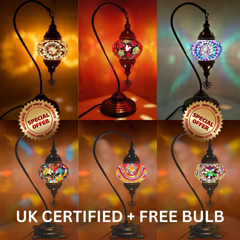 Moroccan Turkish Mosaic Lamp Colourful Glass Handmade Table Desk Light FREE BULB - Image 1 of 4