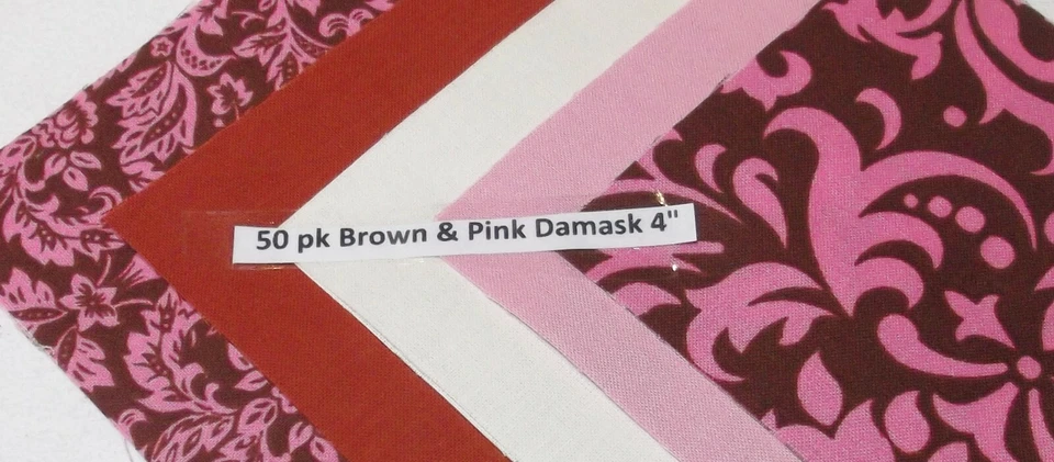 100 4'" Quilting Fabric Squares Charm Pack Precut Cotton Brown & Pink Damask - Image 1 of 1