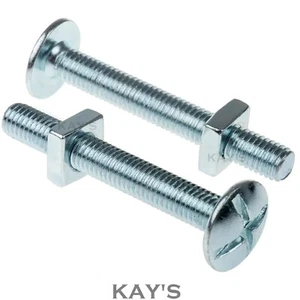 ROOFING BOLTS WITH SQUARE NUTS CROSS SLOTTED DOME HEAD SCREWS ZINC M5 M6 M8 M10 - Picture 1 of 2