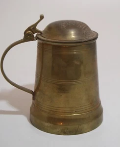Vintage Brass Tankard With Lid, silver plated lining, excellent condition, - Picture 1 of 8