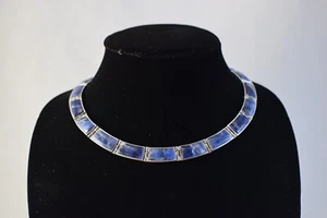 VTG Monet Blue White Marble Lucite Panel Silver Tone Collar Necklace Runway - Picture 1 of 6