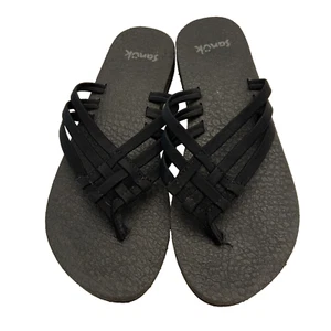 Sanuk Yoga Sandy Womens 5 Flip Flops Black Crisscross Thong Sandals 1112830 - Picture 1 of 11