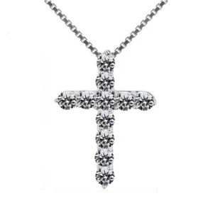 Necklace Chain Womens Crystal Cross Pendant Silver Plated Jewellery Jesus Gift - Picture 1 of 8